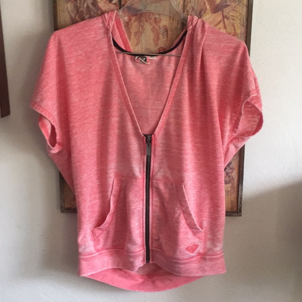 ROXY SURF BRAND STRETCH BOHO DISTRESS VINTAGE OVERSIZED TOP ZIP HOODIE JACKET M